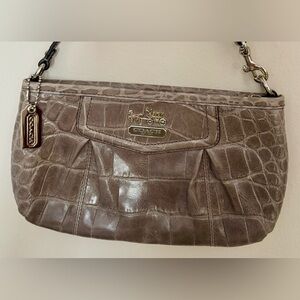 Coach Taupe Croc Embossed Leather Wristlet Clutch Bag